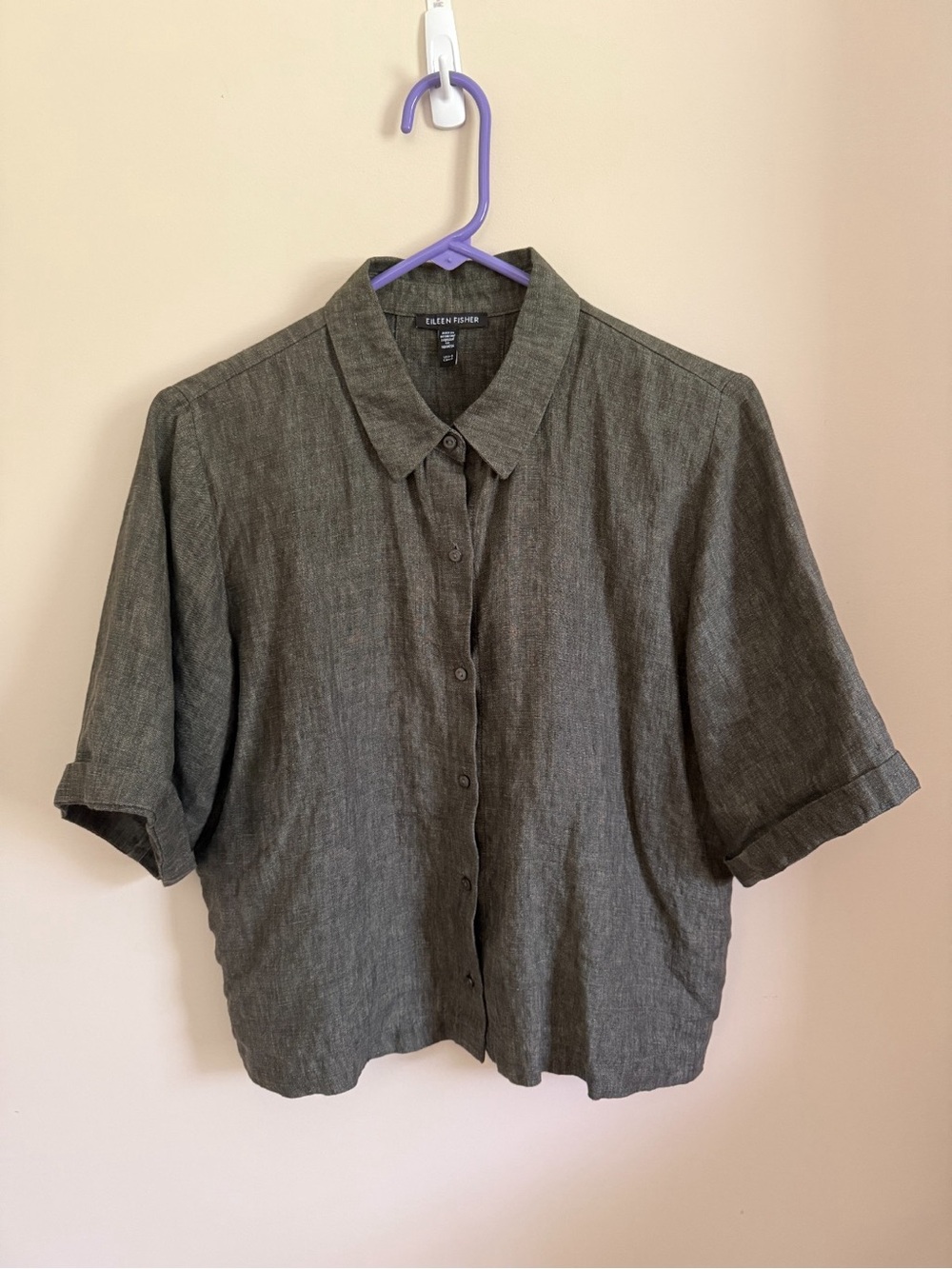 Eileen Fisher BAYLEAF Classic Collar Shirt Washed Organic Linen Delave